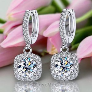 Certified 2ct. t.w. Diamond Cushion Frame Dangle Hoop Earrings